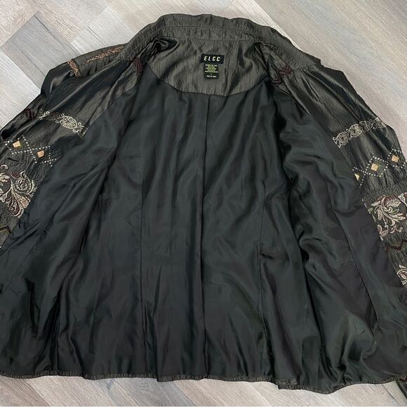 ELCC Vintage Embroidered Taffeta Blazer Jacket Gray Large Button Front - Picture 12 of 15